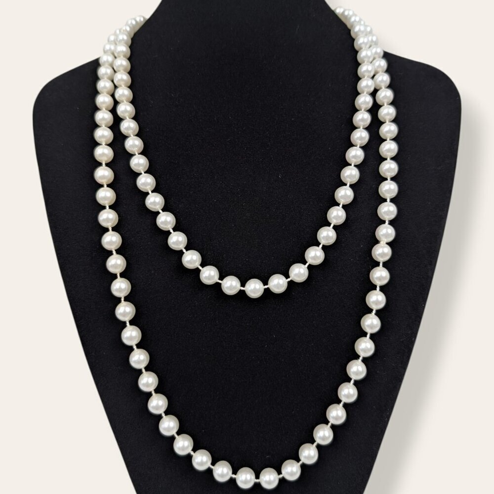 White Faux Pearl Infinity Necklace